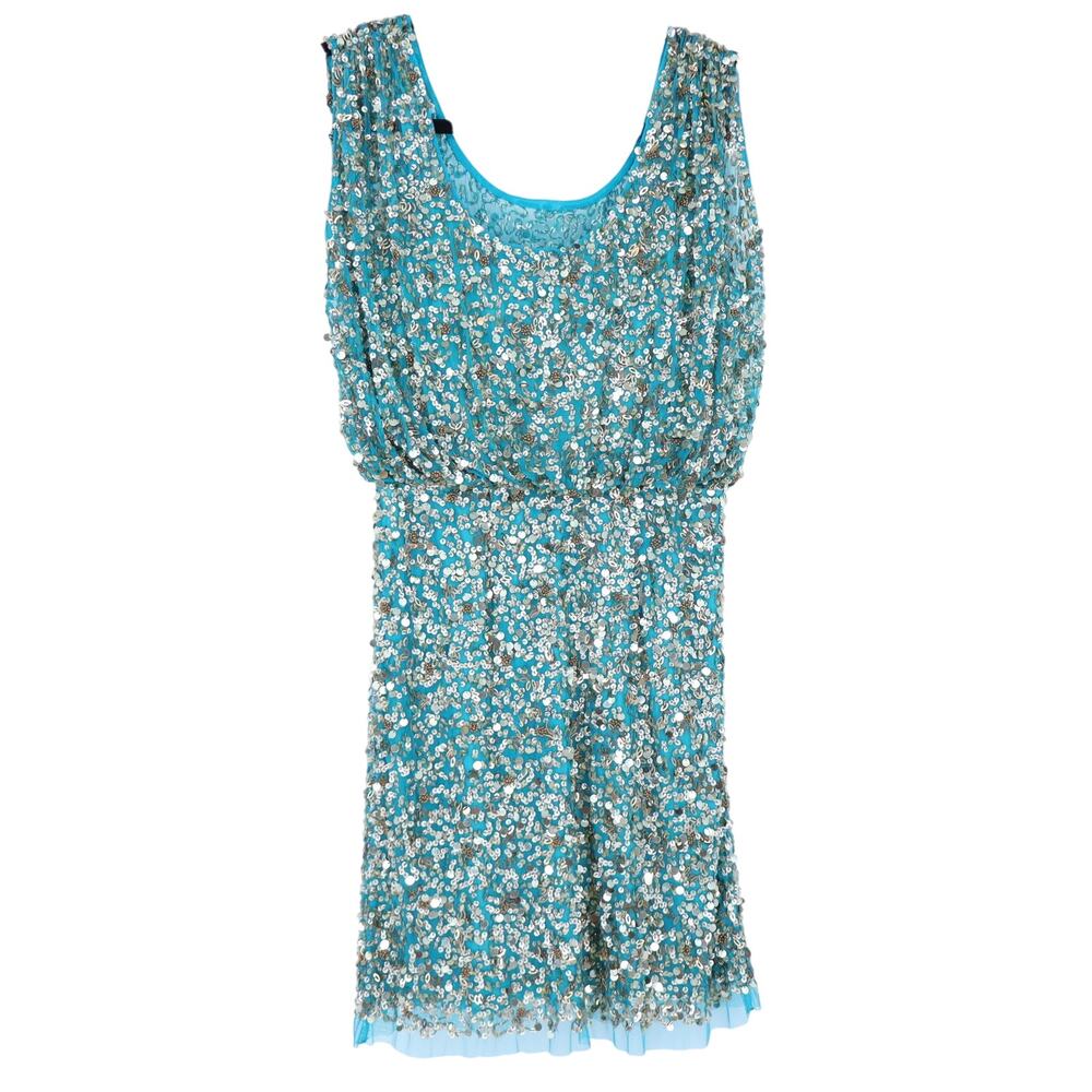 Aidan Mattox Sequined Dress Turquoise with Gold Cocktail Party Mini Women's 0